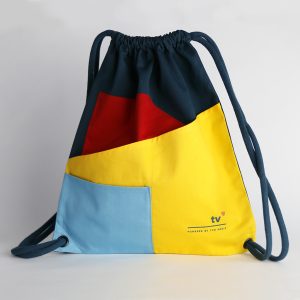 Pięciokolorowy worek-plecak bawełniany z wieloma kieszeniami i nadrukiem TVN