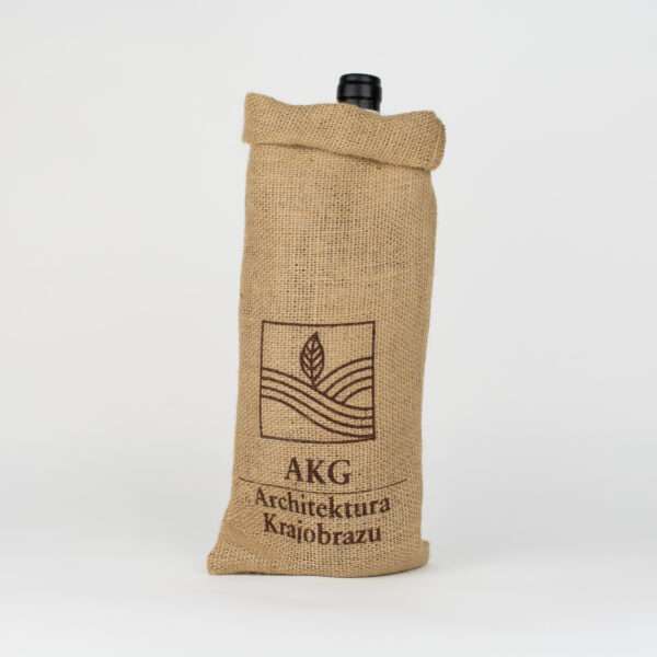 Jutowy worek na wino z logo AKG Architektura Krajobrazu
