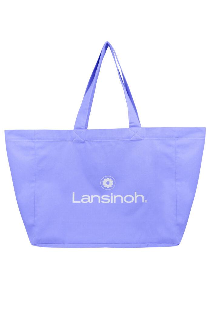 Torba materiałowa jasnofioletowa z białym logo Lansinoh