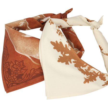 Bandana bawełniana rudo-kremowa w roślinny wzór z liśćmi i kwiatami