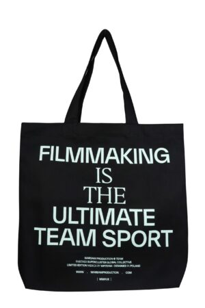 Torba bawełniana czarna z białym napisem Filmmaking is the ultimate team sport