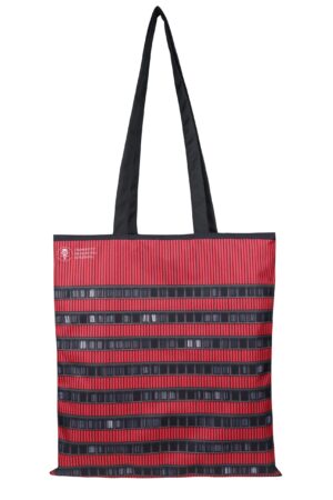 Torba bawełniana czerwono-czarna w paski z logo Uniwersytetu Ekonomicznego w Poznaniu